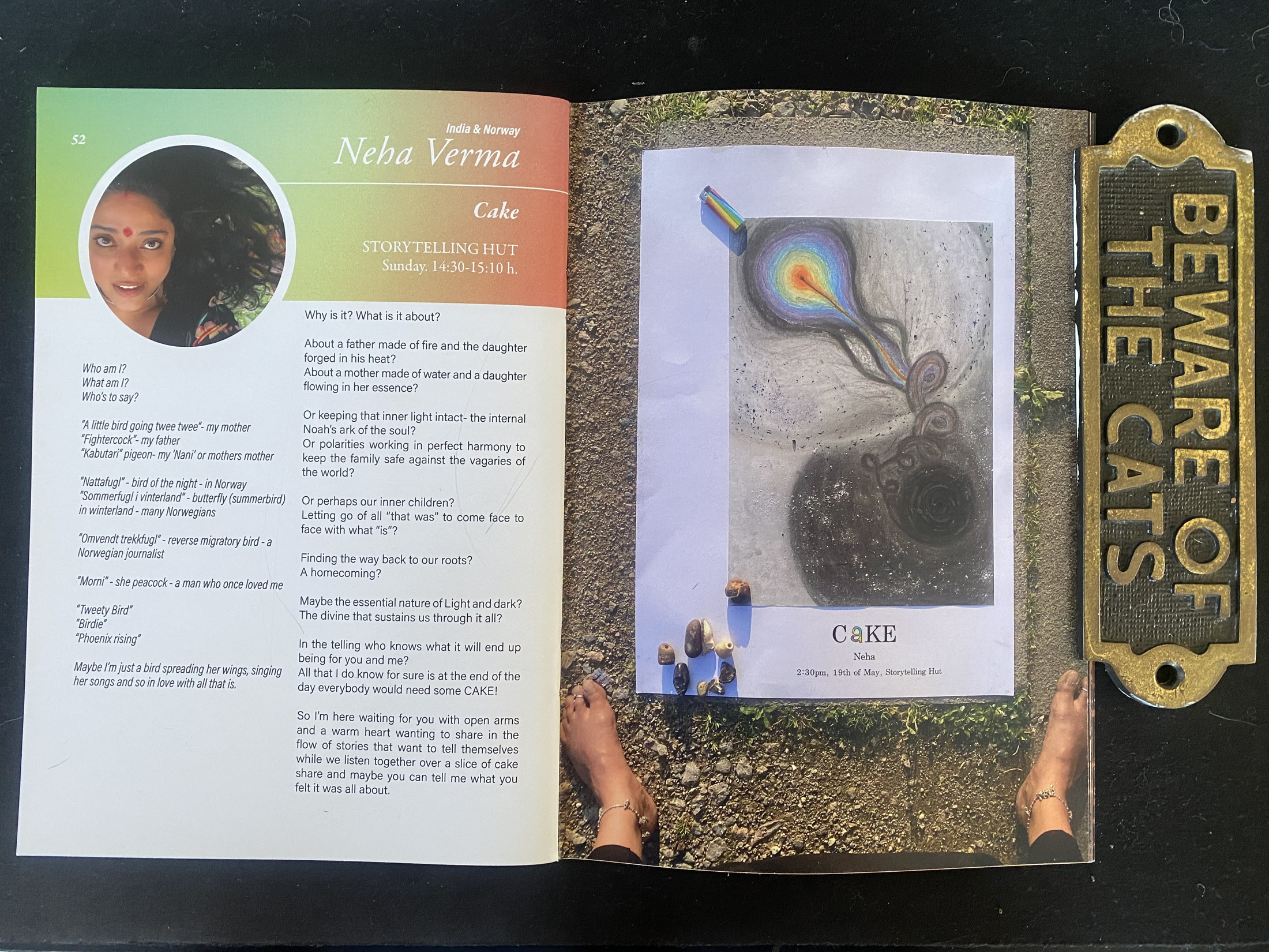 Portrait of storyteller Neha Verma against warm stage light.